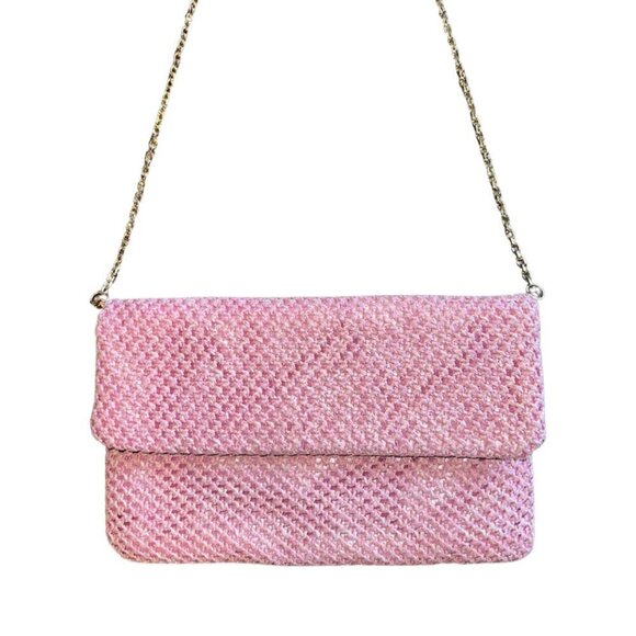 Urban Expressions Handbags - Bamboo Woven Pink Rectangle Fold Over Crossbody Bag